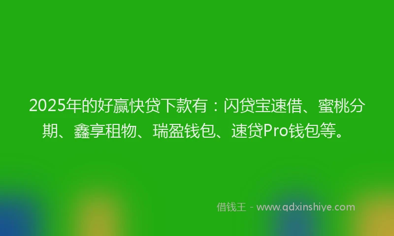 2025年的好赢快贷下款有：闪贷宝速借、蜜桃分期、鑫享租物、瑞盈钱包、速贷Pro钱包等。