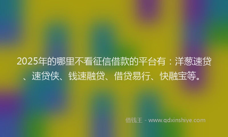 2025年的哪里不看征信借款的平台有：洋葱速贷、速贷侠、钱速融贷、借贷易行、快融宝等。