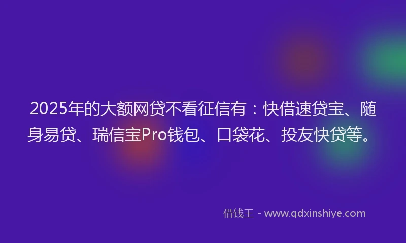 2025年的大额网贷不看征信有：快借速贷宝、随身易贷、瑞信宝Pro钱包、口袋花、投友快贷等。