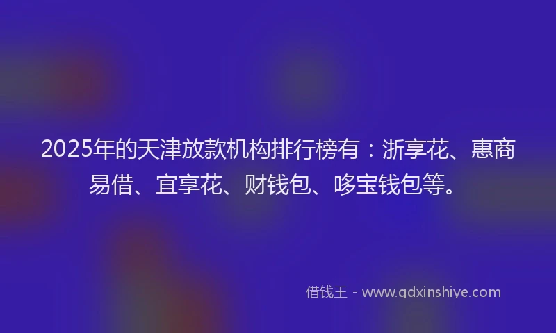 2025年的天津放款机构排行榜有：浙享花、惠商易借、宜享花、财钱包、哆宝钱包等。
