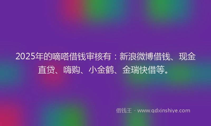 2025年的嘀嗒借钱审核有：新浪微博借钱、现金直贷、嗨购、小金鹤、金瑞快借等。