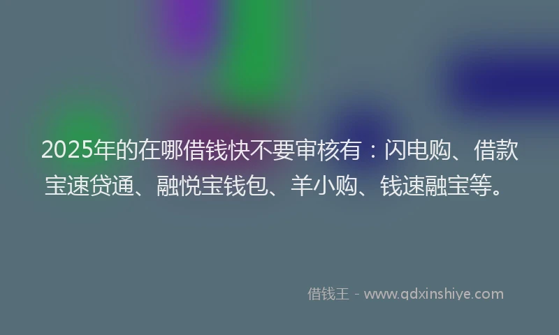 2025年的在哪借钱快不要审核有：闪电购、借款宝速贷通、融悦宝钱包、羊小购、钱速融宝等。