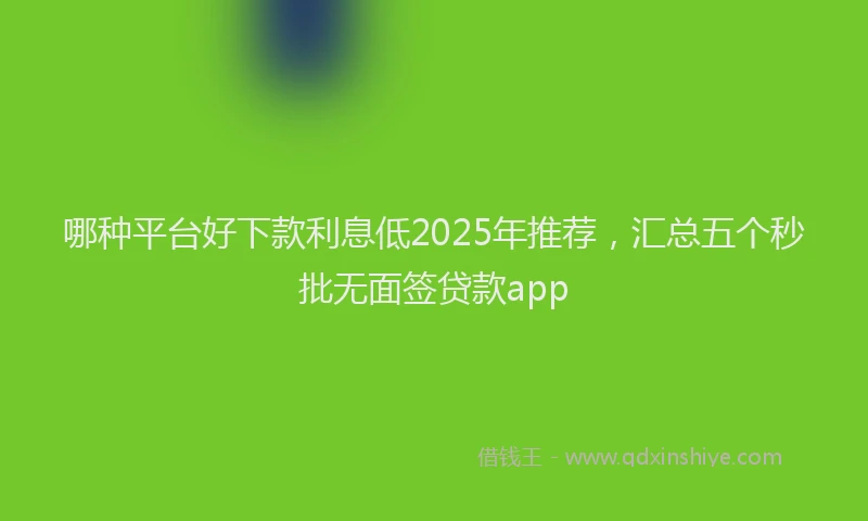 哪种平台好下款利息低2025年推荐，汇总五个秒批无面签贷款app