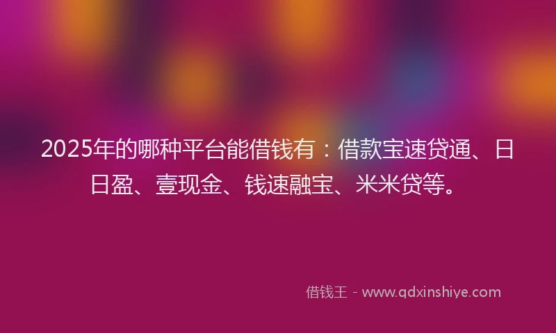 2025年的哪种平台能借钱有：借款宝速贷通、日日盈、壹现金、钱速融宝、米米贷等。