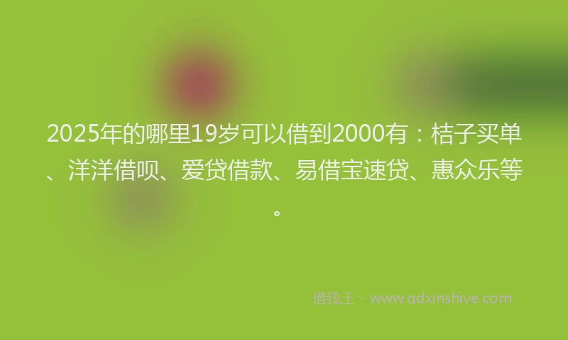 2025年的哪里19岁可以借到2000有：桔子买单、洋洋借呗、爱贷借款、易借宝速贷、惠众乐等。