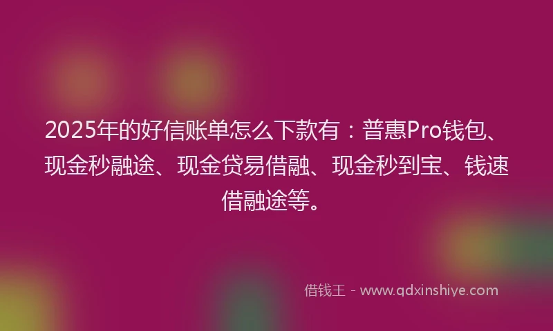 2025年的好信账单怎么下款有：普惠Pro钱包、现金秒融途、现金贷易借融、现金秒到宝、钱速借融途等。