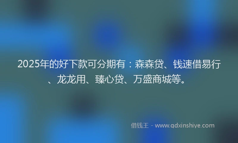 2025年的好下款可分期有：森森贷、钱速借易行、龙龙用、臻心贷、万盛商城等。