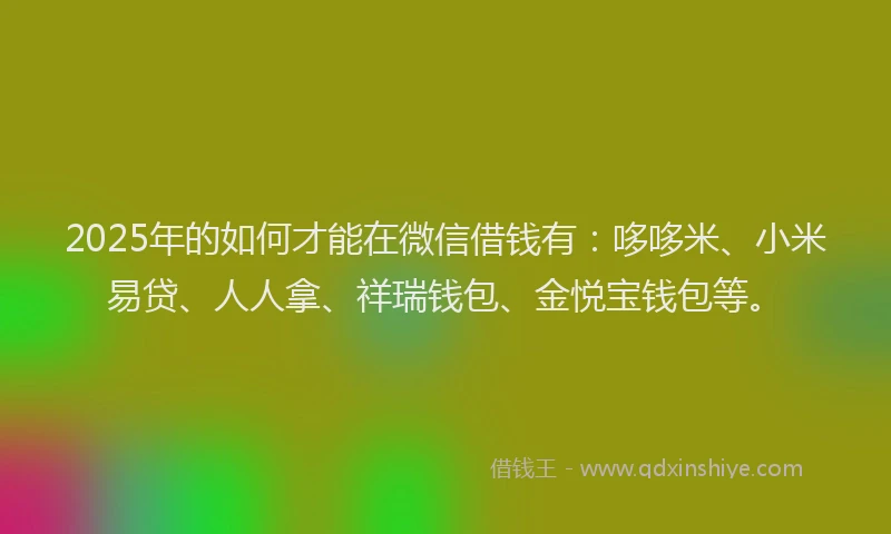 2025年的如何才能在微信借钱有：哆哆米、小米易贷、人人拿、祥瑞钱包、金悦宝钱包等。