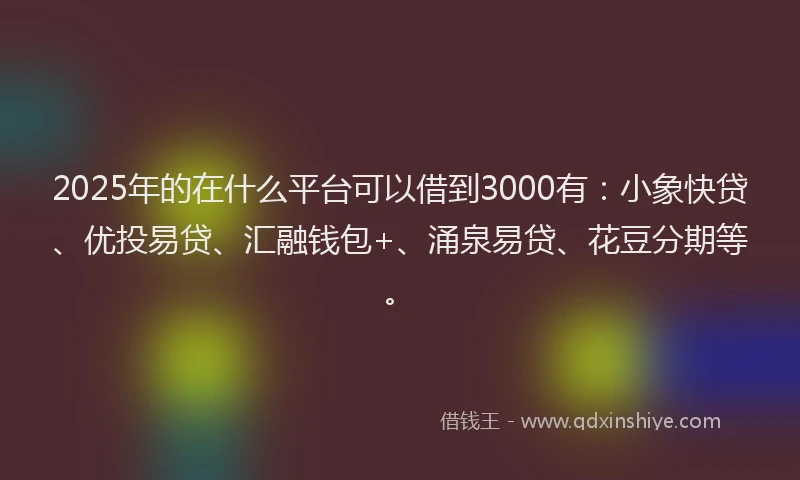 2025年的在什么平台可以借到3000有：小象快贷、优投易贷、汇融钱包+、涌泉易贷、花豆分期等。
