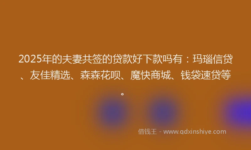 2025年的夫妻共签的贷款好下款吗有：玛瑙信贷、友佳精选、森森花呗、魔快商城、钱袋速贷等。
