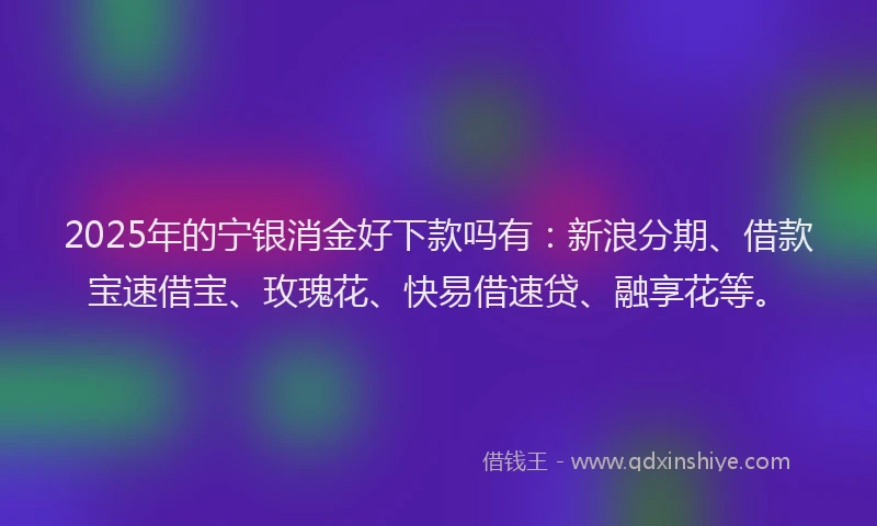 2025年的宁银消金好下款吗有：新浪分期、借款宝速借宝、玫瑰花、快易借速贷、融享花等。