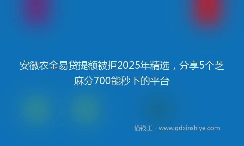 安徽农金易贷提额被拒2025年精选，分享5个芝麻分700能秒下的平台