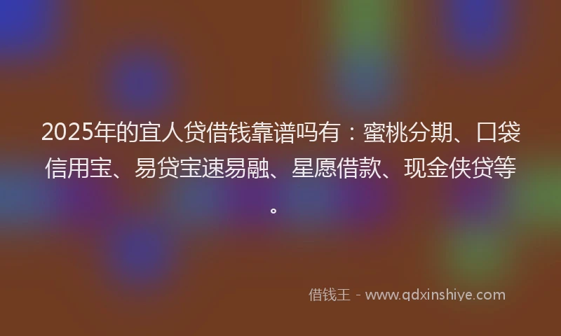 2025年的宜人贷借钱靠谱吗有：蜜桃分期、口袋信用宝、易贷宝速易融、星愿借款、现金侠贷等。