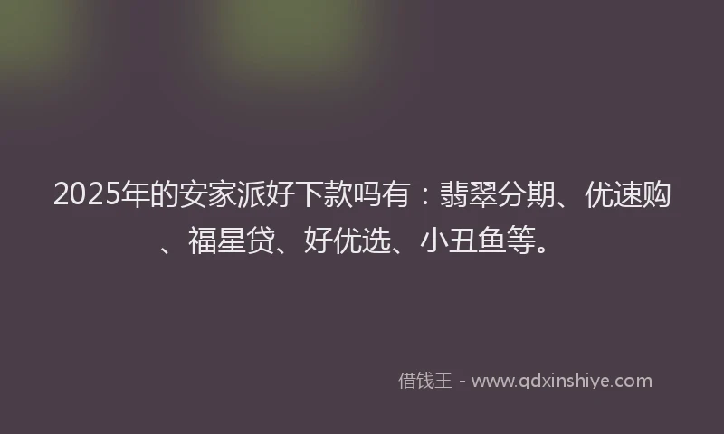 2025年的安家派好下款吗有：翡翠分期、优速购、福星贷、好优选、小丑鱼等。