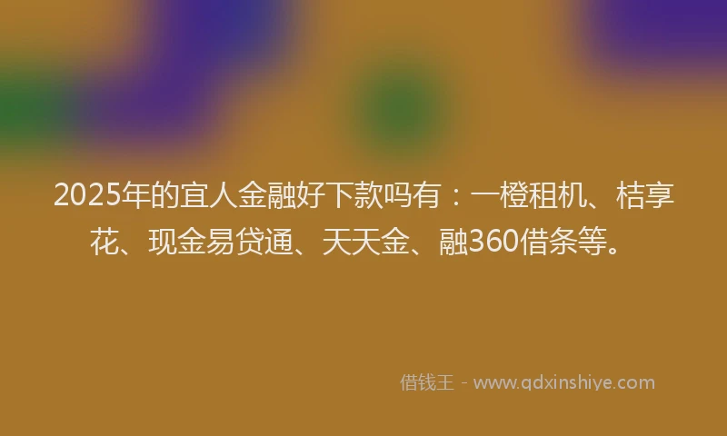 2025年的宜人金融好下款吗有：一橙租机、桔享花、现金易贷通、天天金、融360借条等。