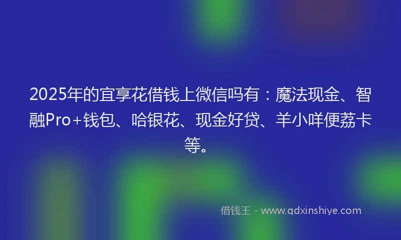 2025年的宜享花借钱上微信吗有：魔法现金、智融Pro+钱包、哈银花、现金好贷、羊小咩便荔卡等。