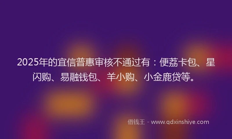 2025年的宜信普惠审核不通过有：便荔卡包、星闪购、易融钱包、羊小购、小金鹿贷等。