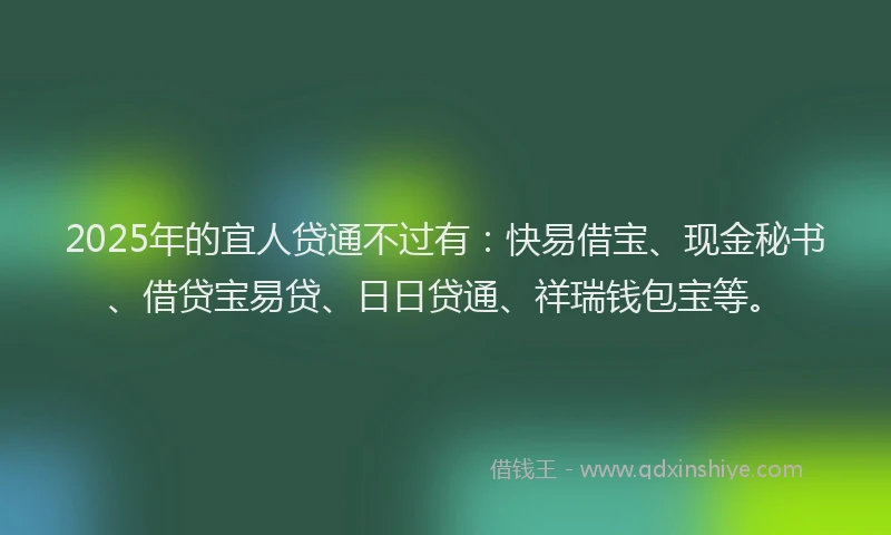 2025年的宜人贷通不过有：快易借宝、现金秘书、借贷宝易贷、日日贷通、祥瑞钱包宝等。