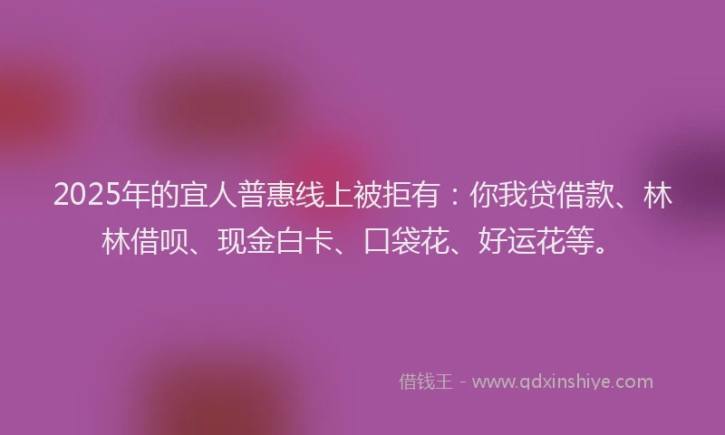 2025年的宜人普惠线上被拒有：你我贷借款、林林借呗、现金白卡、口袋花、好运花等。