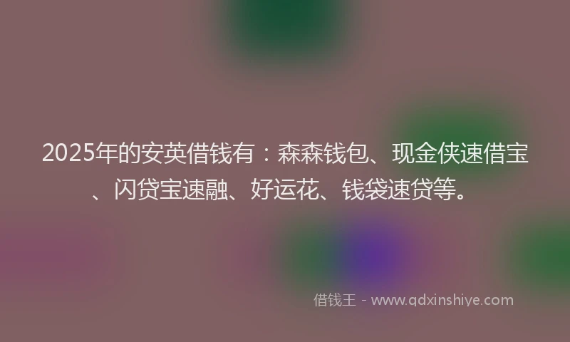 2025年的安英借钱有：森森钱包、现金侠速借宝、闪贷宝速融、好运花、钱袋速贷等。