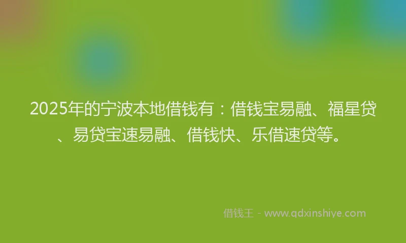 2025年的宁波本地借钱有：借钱宝易融、福星贷、易贷宝速易融、借钱快、乐借速贷等。