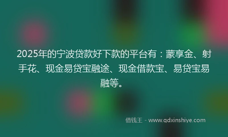2025年的宁波贷款好下款的平台有：蒙享金、射手花、现金易贷宝融途、现金借款宝、易贷宝易融等。