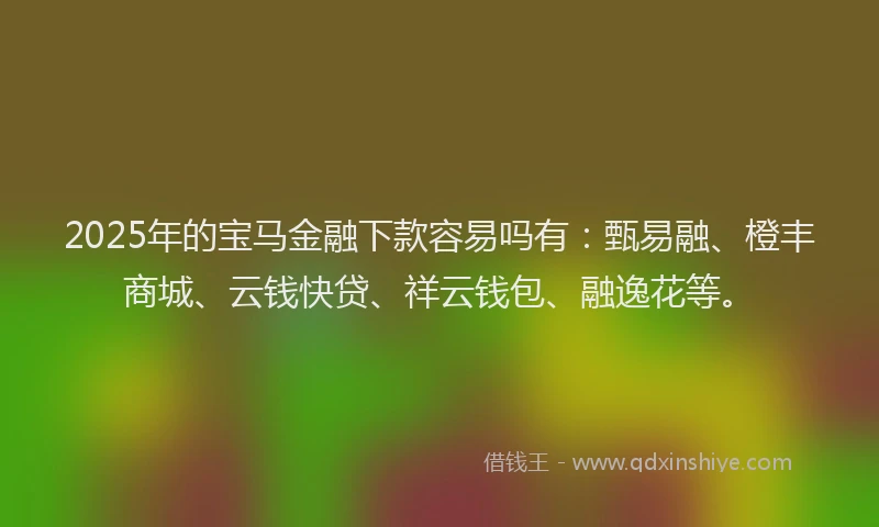 2025年的宝马金融下款容易吗有：甄易融、橙丰商城、云钱快贷、祥云钱包、融逸花等。