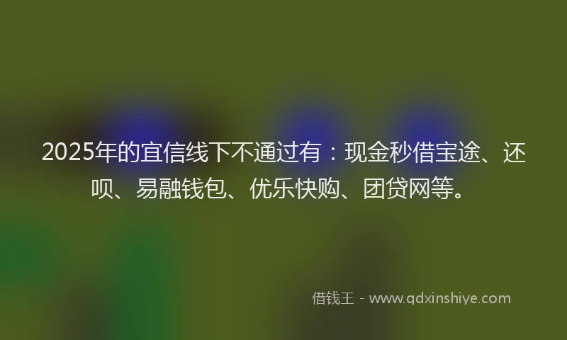 2025年的宜信线下不通过有：现金秒借宝途、还呗、易融钱包、优乐快购、团贷网等。