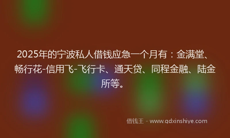 2025年的宁波私人借钱应急一个月有：金满堂、畅行花-信用飞-飞行卡、通天贷、同程金融、陆金所等。