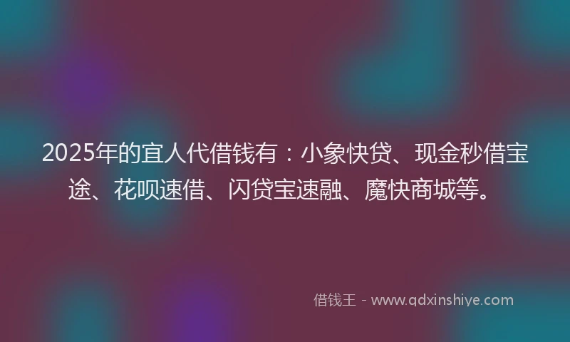 2025年的宜人代借钱有：小象快贷、现金秒借宝途、花呗速借、闪贷宝速融、魔快商城等。