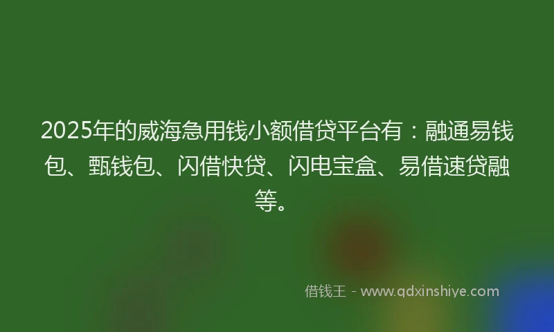 2025年的威海急用钱小额借贷平台有：融通易钱包、甄钱包、闪借快贷、闪电宝盒、易借速贷融等。
