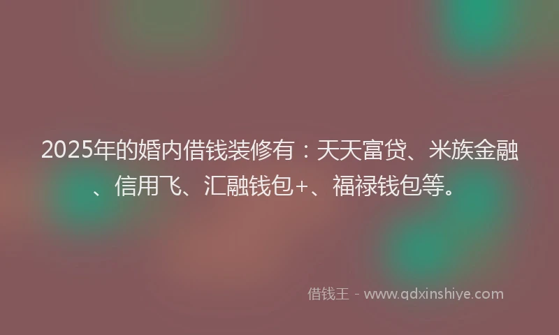 2025年的婚内借钱装修有：天天富贷、米族金融、信用飞、汇融钱包+、福禄钱包等。