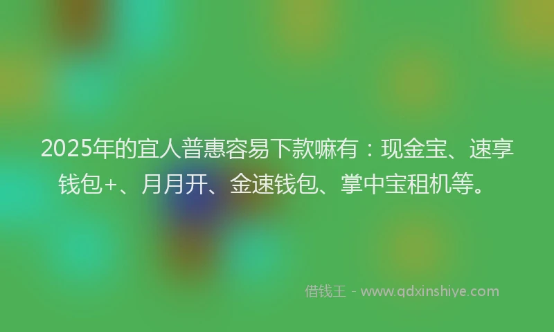 2025年的宜人普惠容易下款嘛有：现金宝、速享钱包+、月月开、金速钱包、掌中宝租机等。