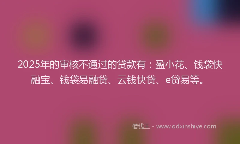 2025年的审核不通过的贷款有：盈小花、钱袋快融宝、钱袋易融贷、云钱快贷、e贷易等。