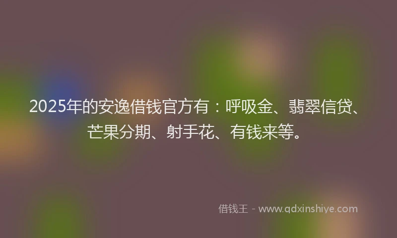 2025年的安逸借钱官方有：呼吸金、翡翠信贷、芒果分期、射手花、有钱来等。
