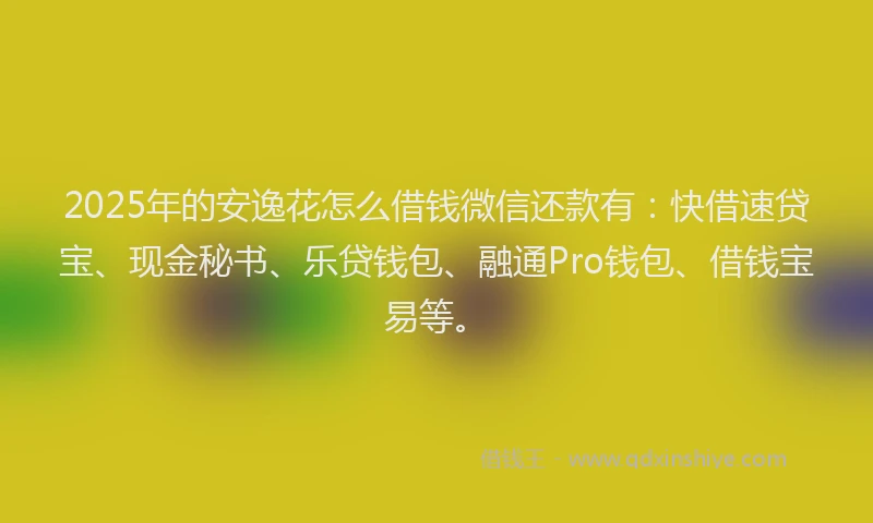 2025年的安逸花怎么借钱微信还款有：快借速贷宝、现金秘书、乐贷钱包、融通Pro钱包、借钱宝易等。