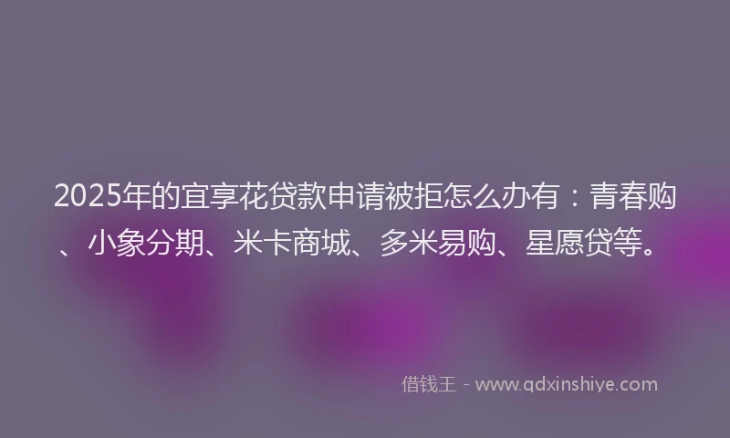 2025年的宜享花贷款申请被拒怎么办有：青春购、小象分期、米卡商城、多米易购、星愿贷等。