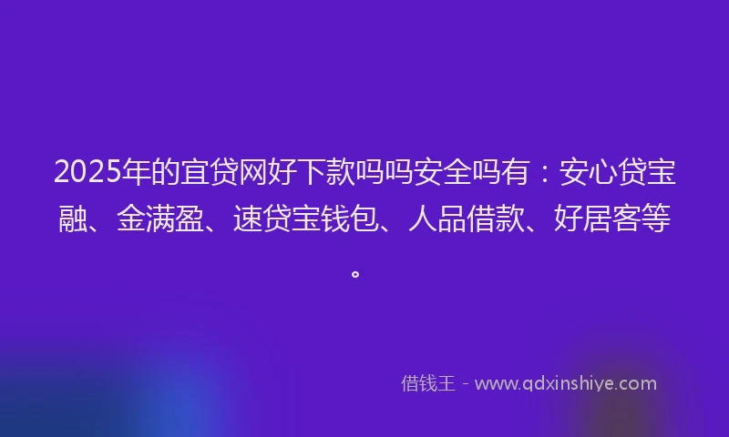 2025年的宜贷网好下款吗吗安全吗有：安心贷宝融、金满盈、速贷宝钱包、人品借款、好居客等。