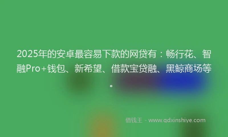 2025年的安卓最容易下款的网贷有：畅行花、智融Pro+钱包、新希望、借款宝贷融、黑鲸商场等。