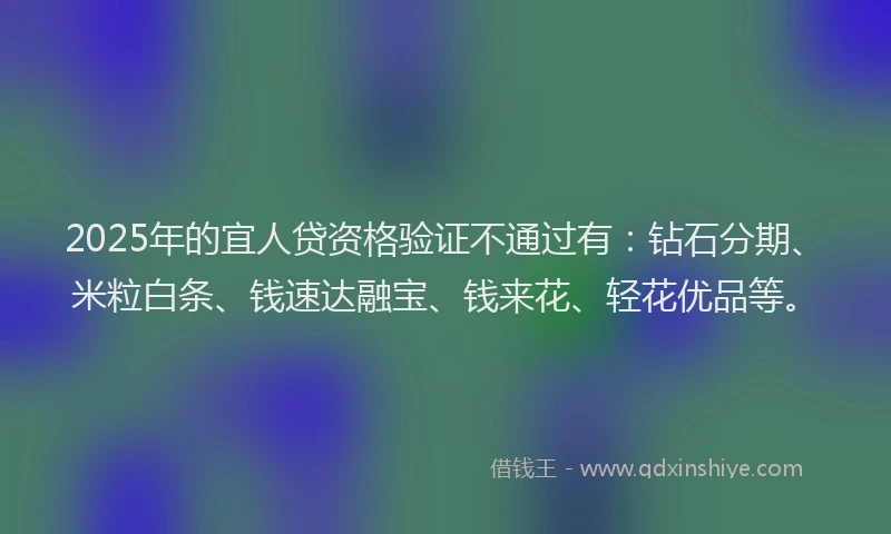 2025年的宜人贷资格验证不通过有：钻石分期、米粒白条、钱速达融宝、钱来花、轻花优品等。