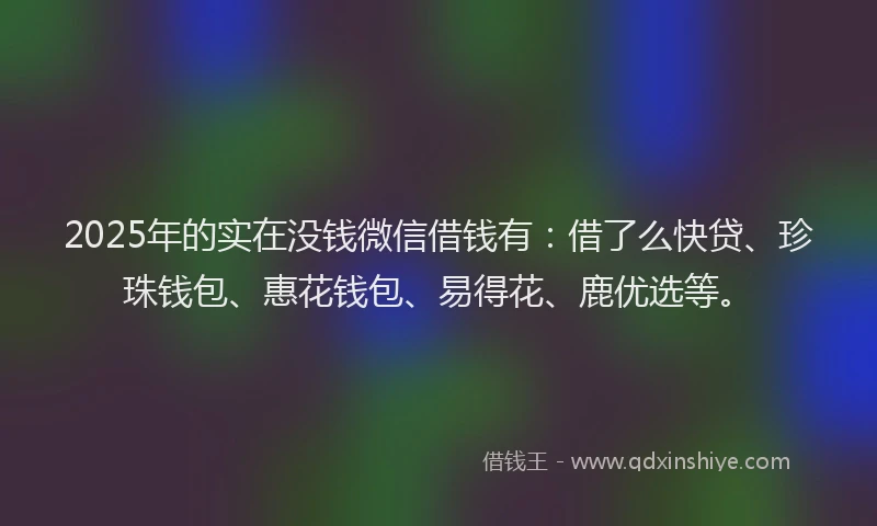 2025年的实在没钱微信借钱有：借了么快贷、珍珠钱包、惠花钱包、易得花、鹿优选等。