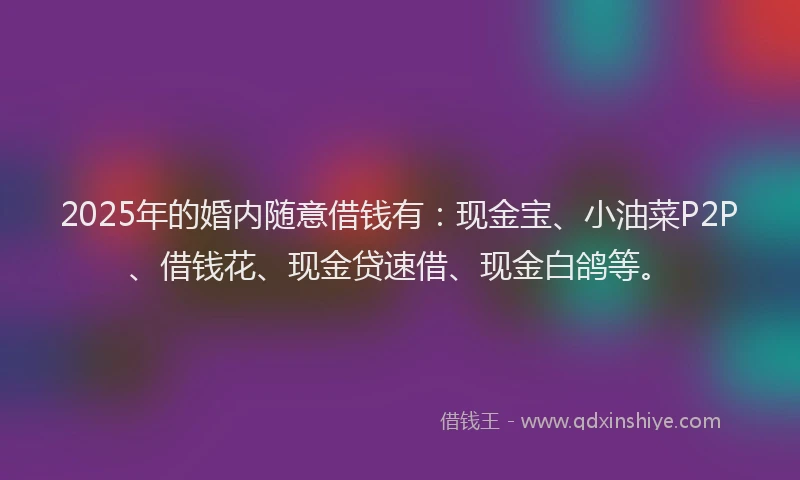 2025年的婚内随意借钱有：现金宝、小油菜P2P、借钱花、现金贷速借、现金白鸽等。