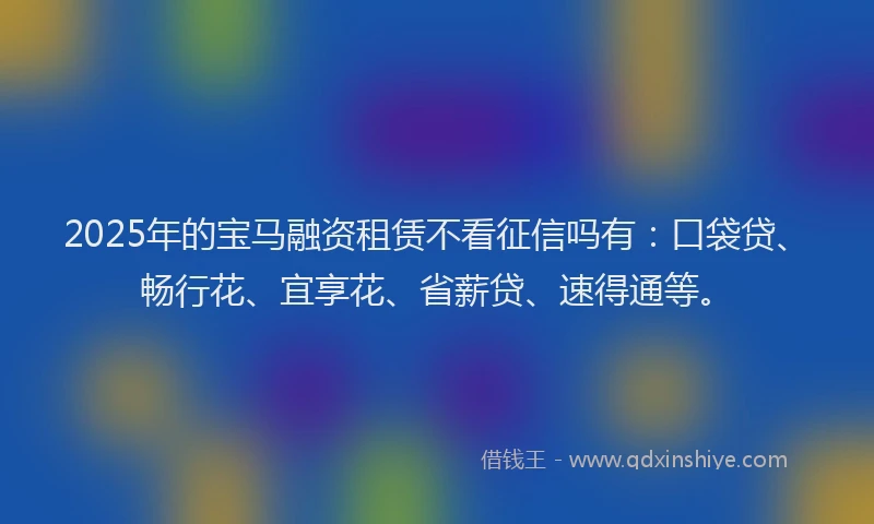 2025年的宝马融资租赁不看征信吗有：口袋贷、畅行花、宜享花、省薪贷、速得通等。