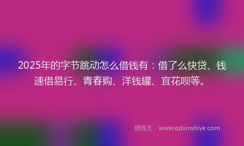2025年的字节跳动怎么借钱有：借了么快贷、钱速借易行、青春购、洋钱罐、宜花呗等。
