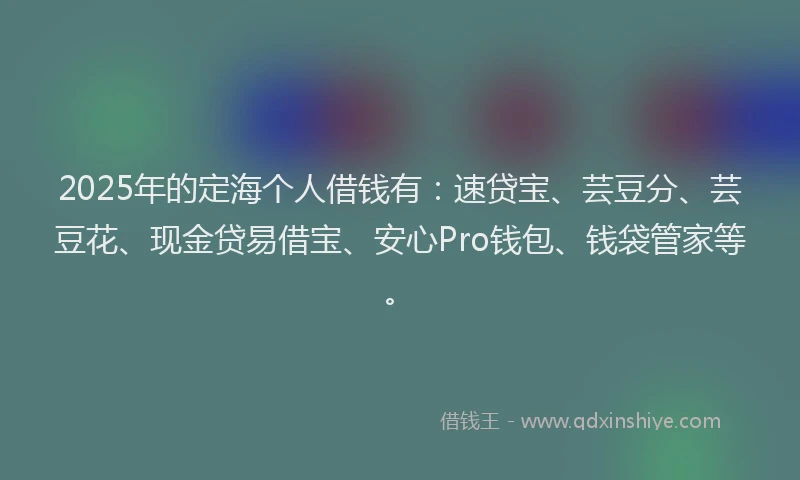 2025年的定海个人借钱有：速贷宝、芸豆分、芸豆花、现金贷易借宝、安心Pro钱包、钱袋管家等。