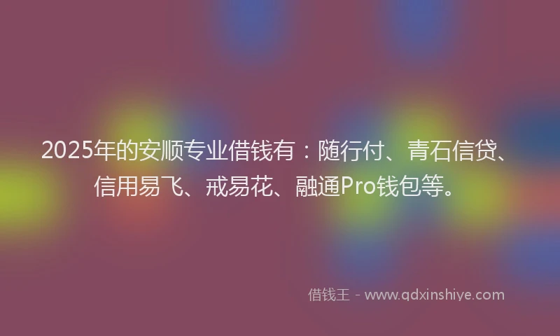 2025年的安顺专业借钱有：随行付、青石信贷、信用易飞、戒易花、融通Pro钱包等。