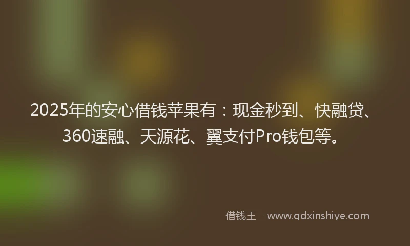 2025年的安心借钱苹果有：现金秒到、快融贷、360速融、天源花、翼支付Pro钱包等。