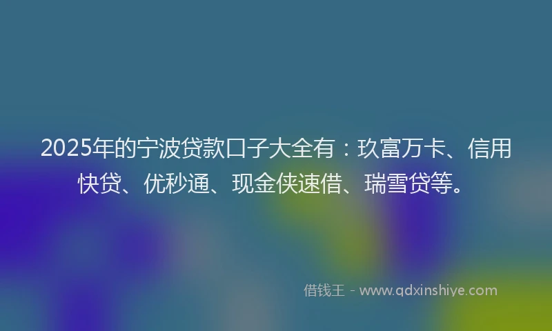 2025年的宁波贷款口子大全有：玖富万卡、信用快贷、优秒通、现金侠速借、瑞雪贷等。