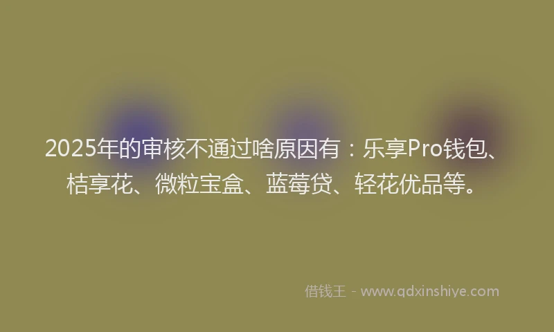 2025年的审核不通过啥原因有：乐享Pro钱包、桔享花、微粒宝盒、蓝莓贷、轻花优品等。