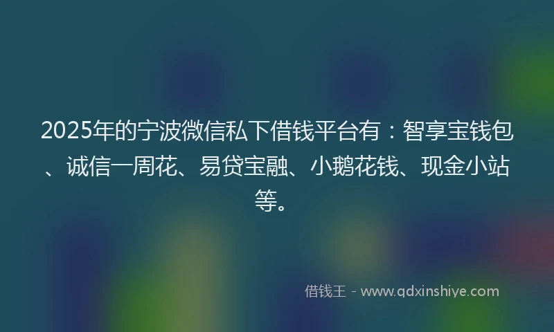 2025年的宁波微信私下借钱平台有：智享宝钱包、诚信一周花、易贷宝融、小鹅花钱、现金小站等。